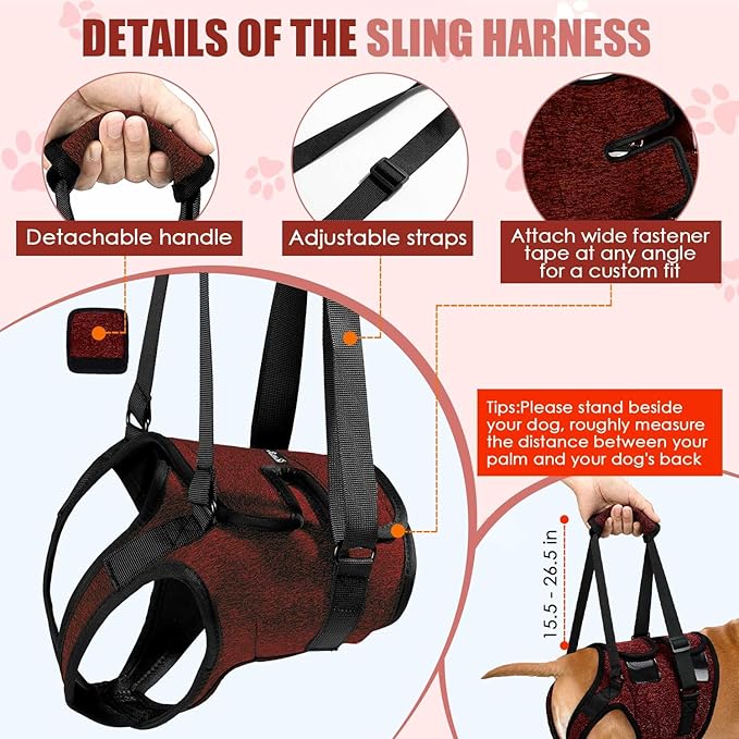 SlowTon Dog Lift Harness - Adjustable Dog Sling for Medium Large Dogs, Hind Leg Support to Help Rehabilitate, Soft Padded Dog Support Harness for Elderly, Injured, Arthritic, Disabled Dogs(R,L)