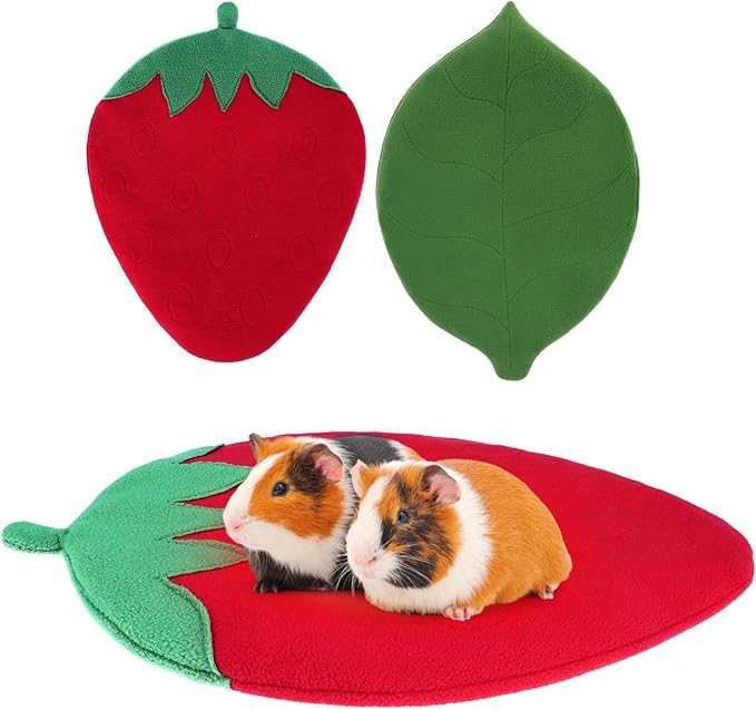 2 Pcs Guinea Pig Bedding Mat Washable, Ultra Soft Fleece Warm Small Animal Beds,Absorbent Waterproof Rabbit Winter Pad for Indoor Rabbit Hamster Squirrel Hedgehog Chinchilla Ferret, Strawberry & Leaf