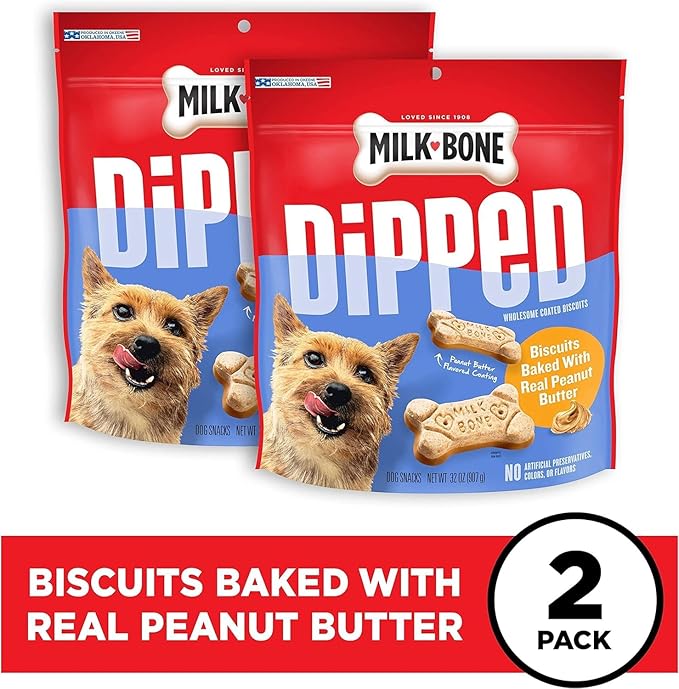 Milk-Bone Dipped Dog Treat Biscuits Baked with Real Peanut Butter,32 Ounce,(Pack of 4)