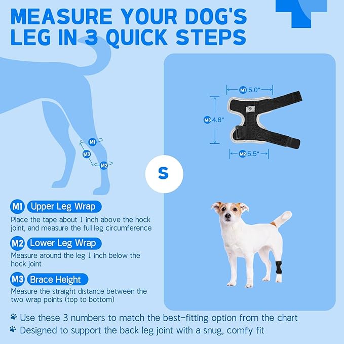 Dog Leg Brace Canine Rear Leg Support, Relieve Pain from Sprains, Arthritis, Enhancing Stability, Helps with Loss of Stability from Arthritis(Blue,S)
