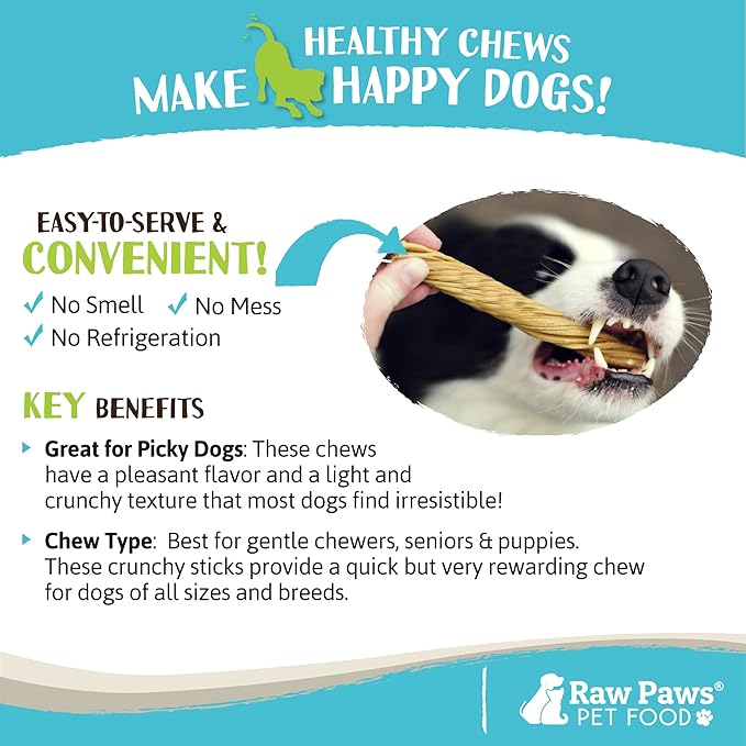 Raw Paws Beef Tripe Twists for Dogs - 5-Inch (5-Count) - Packed in USA - Free-Range Green Tripe Sticks for Dogs - Odor-Free, Crunchy Tripe Dog Treats - All-Natural Green Beef Tripe Sticks Chews