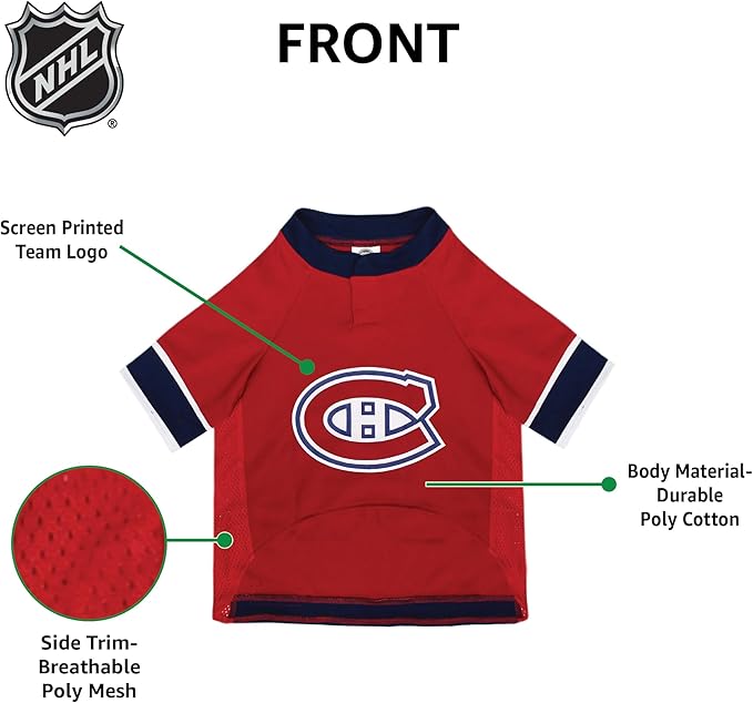 NHL Montreal Canadiens Jersey for Dogs & Cats, X-Small. - Let Your Pet Be A Real NHL Fan!