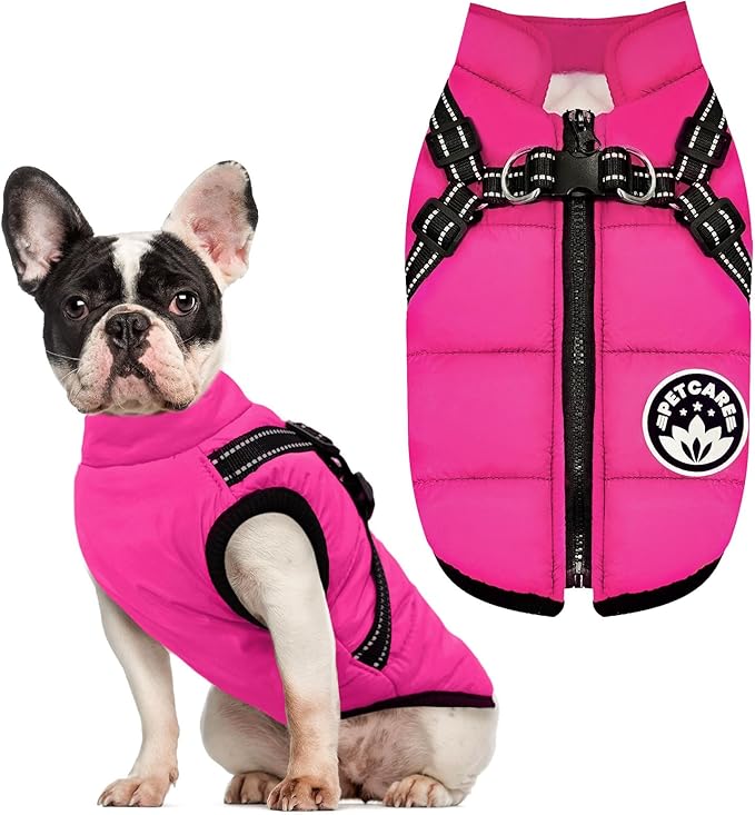 PETCARE Winter Dog Coat with Harness Built in Waterproof Dog Jackets Warm Pet Fleece Vest Windproof Snow Jacket Snowsuit Reflective Dogs Cold Weather Coats for Puppy Small Medium Large Dogs Cats