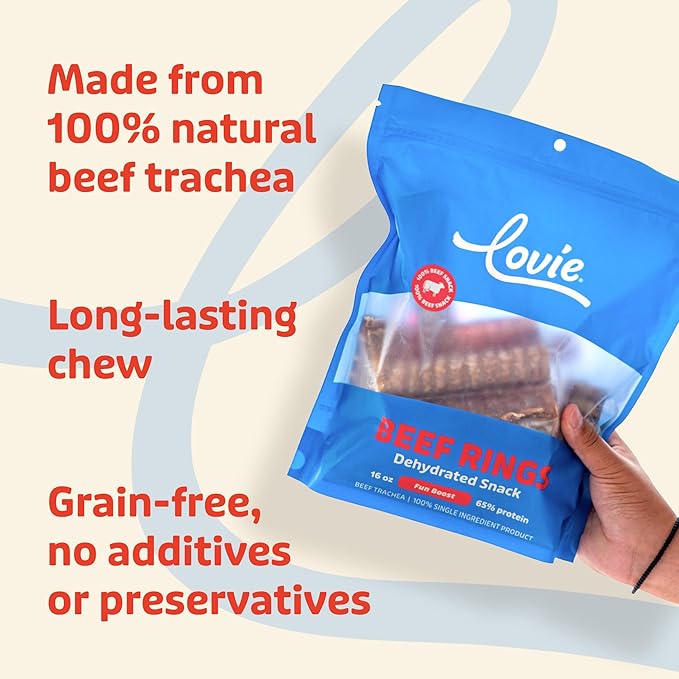 Lovie Treats Beef Trachea for Dogs | Air Dried Trachea Dog Chews | Single Ingredient | Rawhide Free Dental Chew | Grain Free | All Breeds