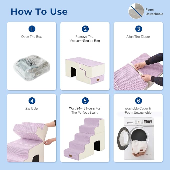 ZOMISIA Dog Steps for High Beds - 5 Step 24" H Pet Stairs with Tunnel 2 in 1 with Zippers Suitable for Small Dogs and Cats, Indoor Cat Ladders with Non-Slip Bottom, Beige