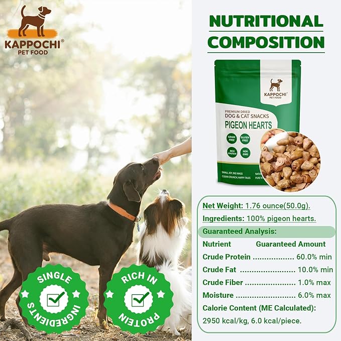 Freeze-Dried Raw Poultry Hearts Dog Treats, 1.7oz(50.0g), 100% Single Ingredient, High Protein Training Treats, Natural & Raw, No Additives, Grain Free, Gluten Free