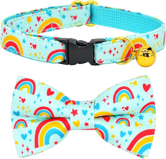 RainbowCat Collar Bow Set, Wedding/Birthday Breakaway Collar Bowtie for Kitten/Cat