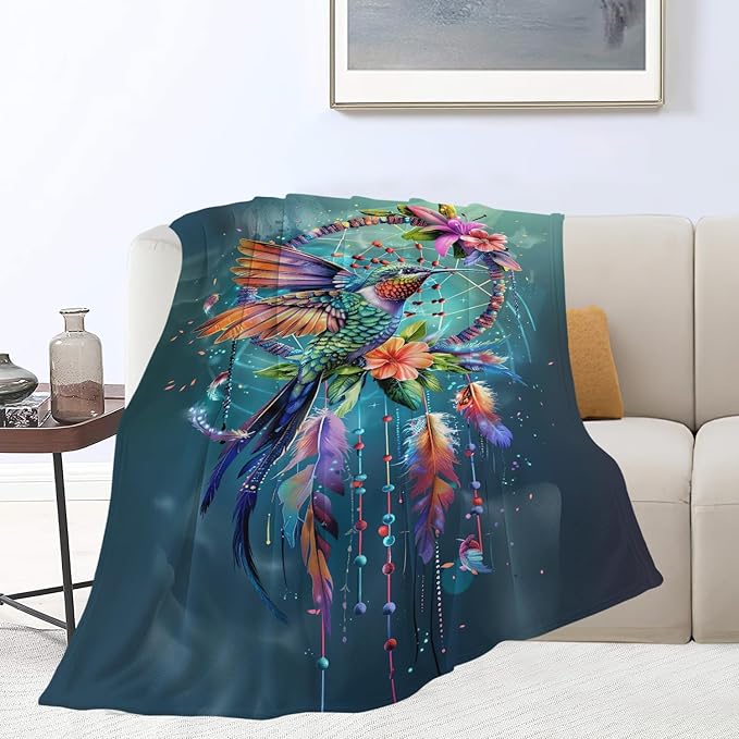 Hummingbird Throw Blanket Hummingbird Bird Stuff Gifts for Kids Girls Boys Adults Women Man Soft Cozy Warm Plush Fluffy Fuzzy Fleece Blanket Decor 50''X60''