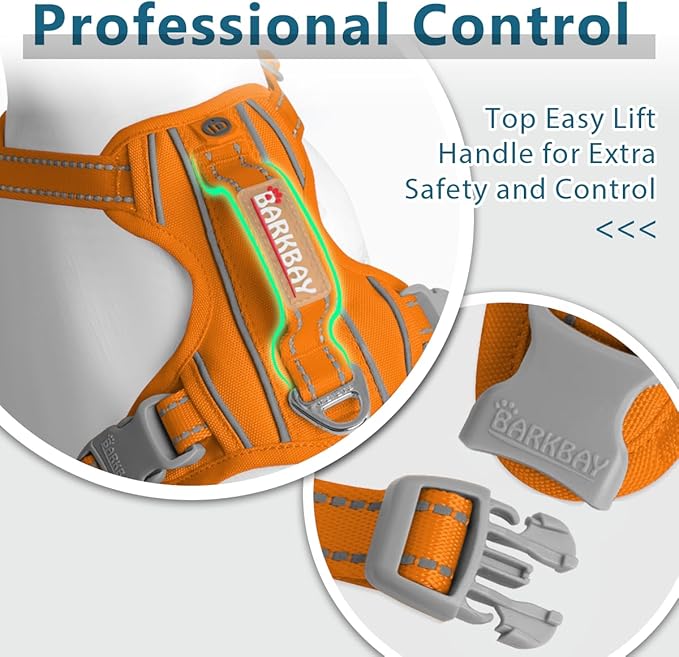 BARKBAY Dog Harness No Pull Oxford with ID Tag Pocket - Heavy Duty, Reflective, Easy Control for Large Dogs(Pumpkin Oxford,S)