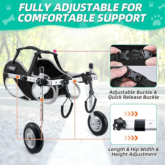 Nasjac Dog Wheelchair for Back Legs - Lightweight Portable Wheelchair with Reflective Stripes, Adjustable Pet Wheelchair Cart for Senior, Arthritis, Paralyzed, Injured, or Disabled Dogs