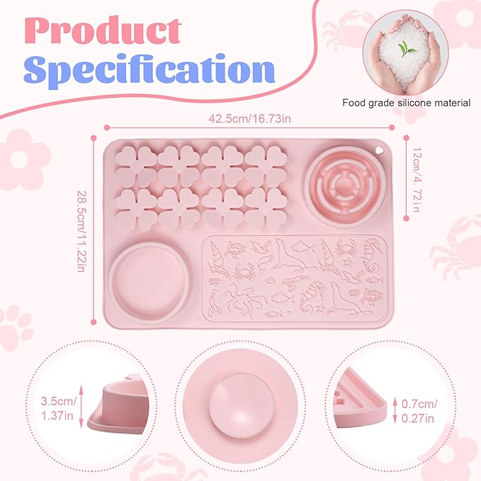Silicone Lick Mat for Dogs & Cats – Slow Feeder Dog Bowl, Non-Slip Licking Mat for Large & Small Breeds, Puzzle Feeder & Snuffle Mat for Fast Eaters, Interactive Pet Food Mat with Measuring Spoon