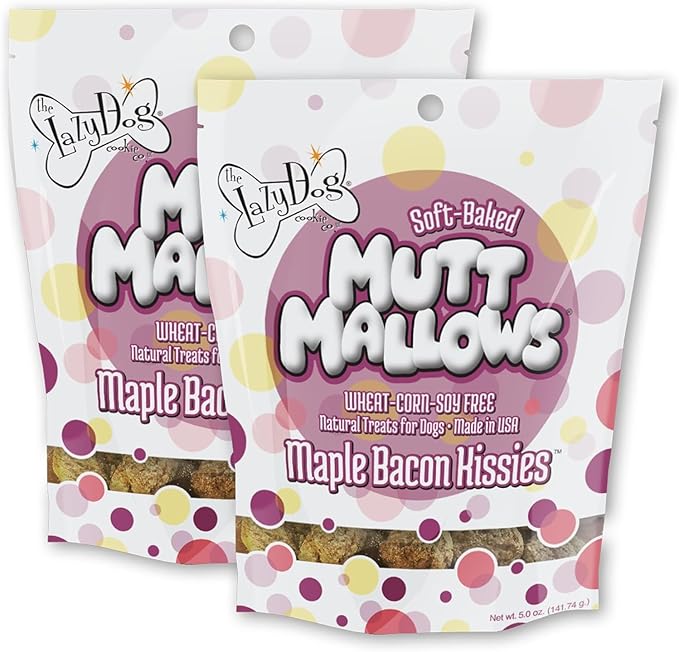 The Lazy Dog Cookie Co. Soft Dog Treats, Mutt Mallows Maple Bacon Kissies, for Small, Medium and Large Dogs, Wheat-Free, Baked in The USA, 5 oz. (Pack of 2) Bacon