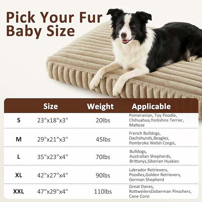 Dog Bed Medium Size Dog, Flat Pet Beds with Removable Washable Cover, Pet Mat Cute Crate Bed Thick Shredded Chopped Crate Foam & Anti Slip Bottom for Indoor, Beige