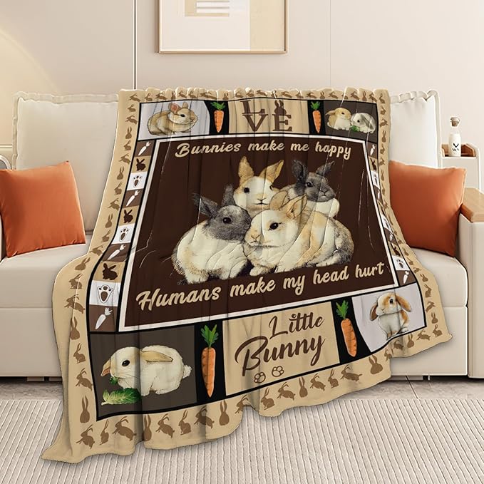 Bunny Throw Blanket Rabbit Bunny Stuff Gifts for Kids Girls Boys Adults Women Men Soft Cozy Warm Plush Fluffy Fuzzy Fleece Blanket 40''X50''