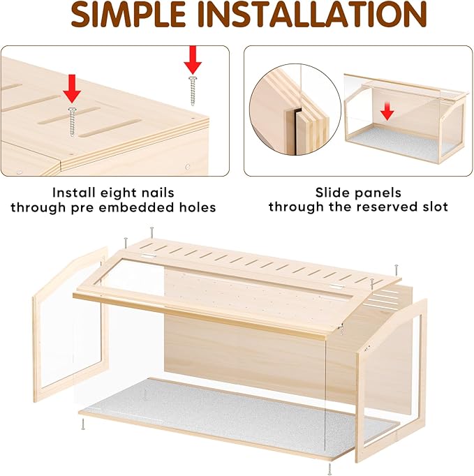 Wooden Hamster Cage, 48inch Large Hamster Cage Enclosure with Openable Top & Thickened Acrylic for Small Animals, Guinea Pig, Rabbit, Rat, 48"L x 20''W x 20''H Hamster Habitat with Multi-vent