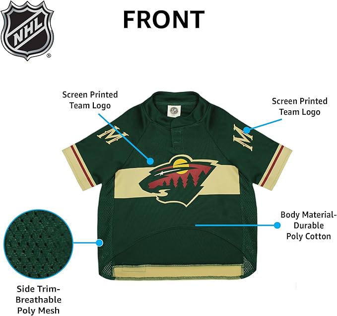 Pets First NHL Minnesota Wild Jersey for Dogs & Cats, X-Large. - Let Your Pet Be A Real NHL Fan!