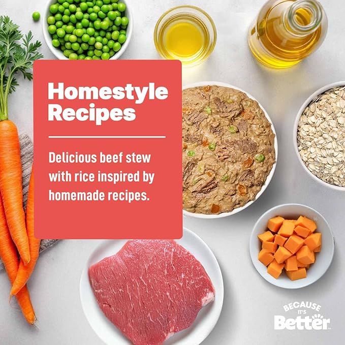Because It's Better Entrée Complete Meal, Beef Stew with Veggies, Human Grade Wet Dog Food, 10 oz Pouches, 6 Count