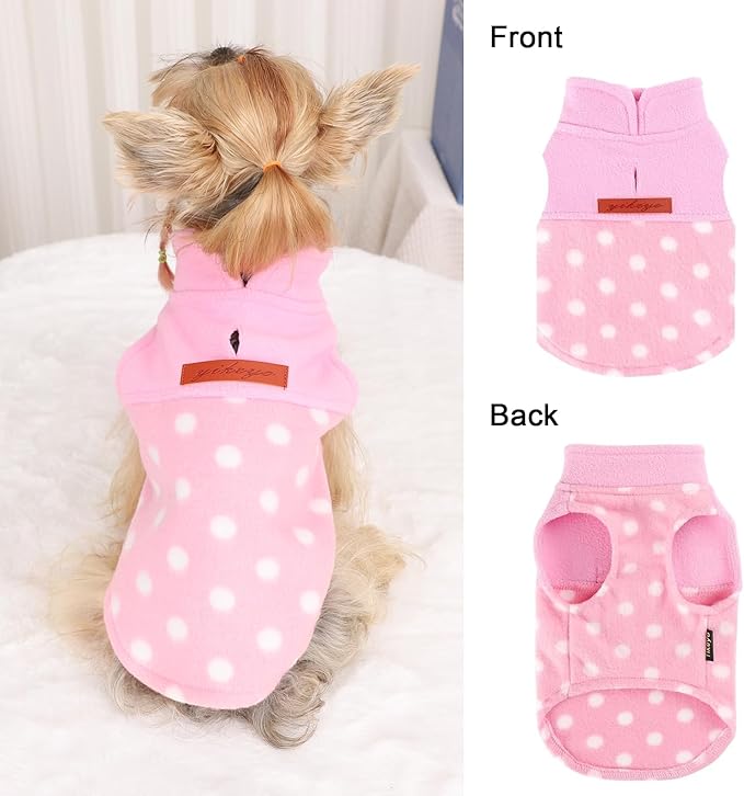 DaFuEn Dog Sweater, Dog Fleece Vest Winter Coat for Boy Girl, Pet Clothes Pullover, Soft Stretchy Puppy Sweater, Yorkie Teacup Chihuahua Jacket (Pink Polka Dots, S)