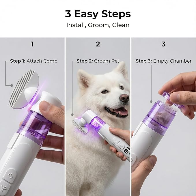 2 in 1 Pet Combs,Electric Pet Flea Comb - Rechargeable Detangling Brush & Lice Comb for Dogs, Cats, Rabbits Removes Fleas, Lice & Loose Hair from Long & Short Haired Pets