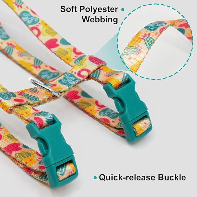 azuza Cat Harness and Leash Set for Safe Walking and Travel, Escape Proof Cat Harness, Lightweight Soft and Comfortable, Adjustable Kitten Harness for Small Medium Large Cats, Yellow Cactus