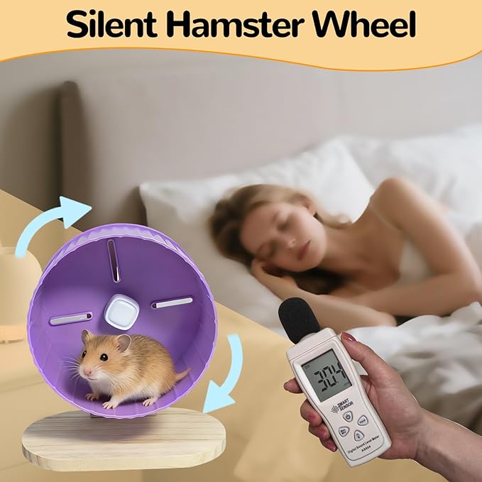 6.7in Silent Hamster Exercise Wheel Hedgehog Wheel Hamster Toy Cage Accessories with Adjustable Stand for Rat Gerbil Mouse (Purple)