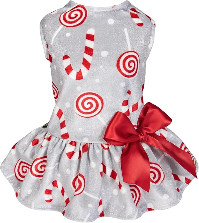 Fitwarm Christmas Candy Canes Dog Dress, Cute Dog Christmas Outfit, Doggy Clothes for Small Dogs Girl, Pet Apparel, Silver, Red, White, XS