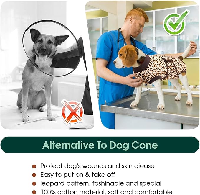 Kuoser Dog Surgery Suit, Comfy Dog Recovery Suit Female Doggie Onesie for Surgery, Post-Op Onesie for Female & Male Dogs, Soft Protective Wear, BrownLeopard XL