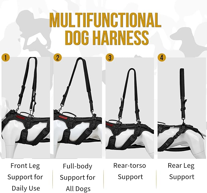 OneTigris Multi-Function Dog Lift Harness, All-Gender Dogs Friendly Design, Full Body Dog Sling Carrier with Three Handles Front/Rear Leg Assist for Arthritis