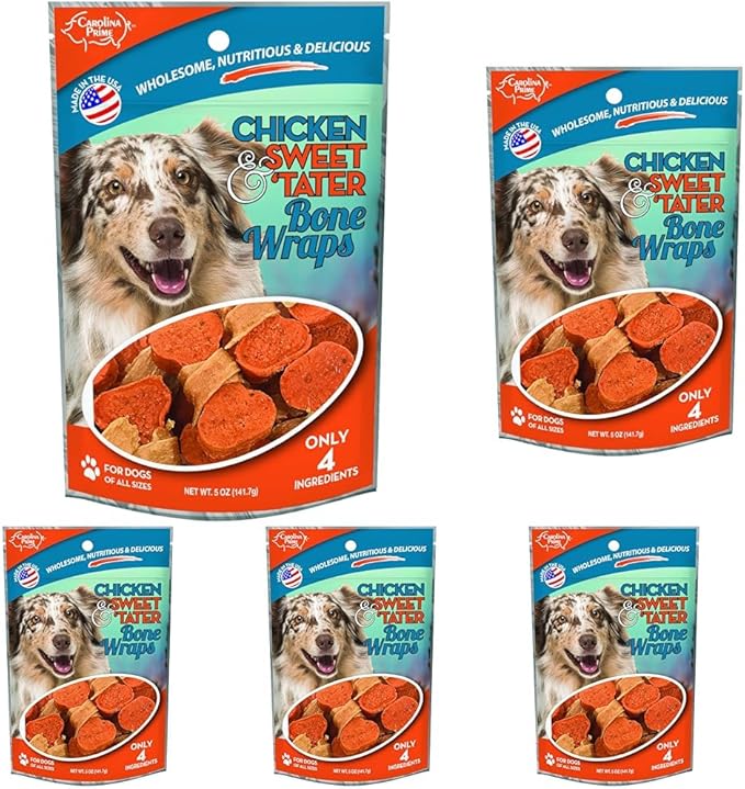 SATOHA Carolina Prime Pet 45301 Chicken & Sweet Tater Bone Wrap Treat for Dogs (1 Pouch), One Size (Pack of 5)