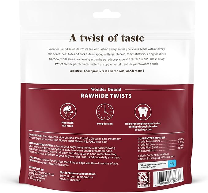 Amazon Brand - Wonder Bound Chicken Flavor Dog Rawhide Twist Sticks, 70 Count, 1.08 pound (Pack of 1)