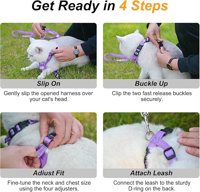 BEAUTYZOO Cat Harness and Leash Set for Walking Escape Proof, Neck Release Adjustable Harness for Kitten Puppy Small Medium Large Cats, Soft Cute Easy Control Small Cat Harness for Cats Boy and Girls