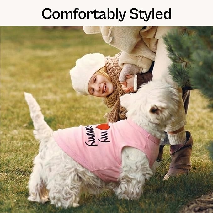 Parisian Pet Dog Shirt for Mother's Day - 100% Cotton Shirts for Large Dogs - Pink Sleeveless Girl Pet Clothes - Lightweight Pet Tshirts - Breathable Puppy Clothes - Stretchy I Love My Mommy Dog Shirt