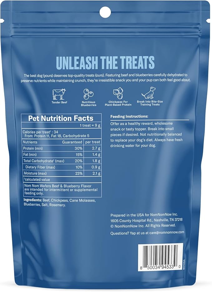 Nom Nom Beef & Blueberry Flavored Treats - Dog Snacks for Training, Rewards, and Mealtime Toppers - No Artificial Flavors or Colors - Prepared in The USA for Dogs 7oz