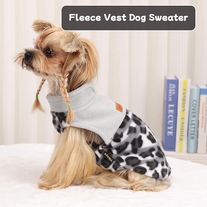 DaFuEn Dog Sweater, Dog Fleece Vest Winter Coat for Boy Girl, Pet Clothes Pullover, Soft Stretchy Puppy Sweater, Yorkie Teacup Chihuahua Jacket (Gray Leopard, XXS)