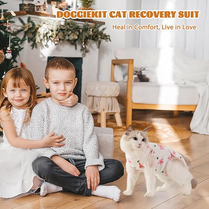 Cat Surgery Recovery Suit, Anti Licking Postoperative Onesie with Roll-Up Design, Soft Breathable Bodysuit Shirt for Female Spay Male Neuter Abdominal Wound Kitten E-Collar Cone Alternative