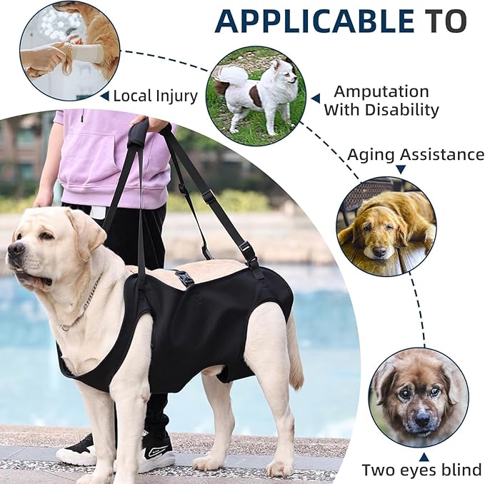 Dog Lifting Harness, Adjustable Full Body Support Sling for Large Dogs, Front and Rear Leg Mobility Aid for Elderly, Injured, Disabled, or Recovering Pets Walking Assistance (L)