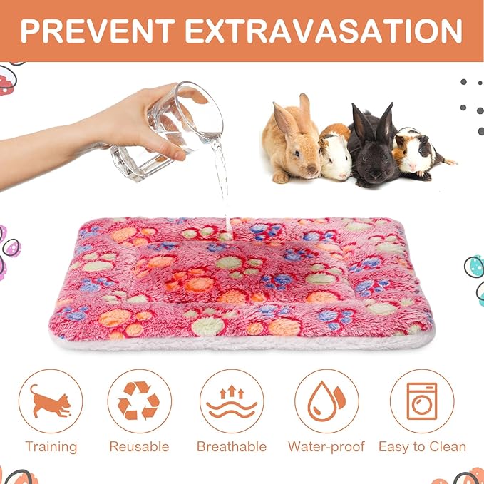 Haull 4 Pcs Waterproof Guinea Pig Bedding Guinea Pig Bed Plush Cage Liners Soft Rabbit Dog Crate Pad Cat Mat Reversible Cozy Animal Pee Pad Hamster Bunny Mat Accessory(Paw,13 x 10 Inch)