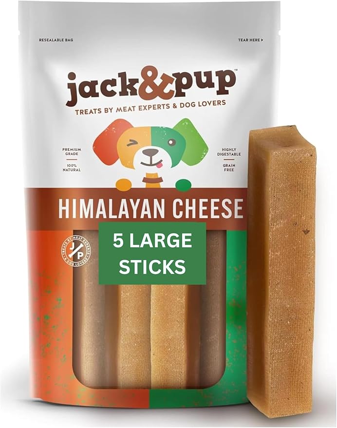 Jack&Pup Himalayan Dog Chew - Large Yak Chews for Dogs (5 Pack) Premium Long Lasting Yak Cheese Dog Treats - Natural Dog Chew Sticks; Excellent Rawhide Alternative (1lb Bag)