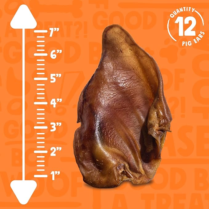 Whole Pig Ears for Dogs (12 Pack) - All Natural Single Ingredient Pigs Ears - Premium Dog Ear Treat - Dog Chew Treats for Large and Small Dogs; Excellent Rawhide Alternative