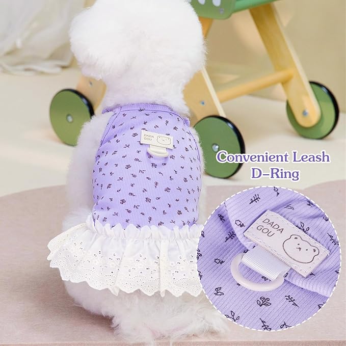 Dog Summer Clothes for Small Medium Dogs Cat Daisy Flower Cute Pet Dress with D-Ring Sleeveless Puppy Outfits Doggy Shirt for Shih Tzu Yorkie Chihuahua Colthe (Purple, Small(2.7-4.4lb))
