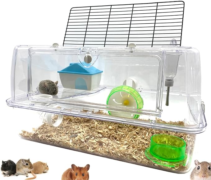 Large Deluxe 2-Floor Acrylic Clear Hamster Mouse Palace House Reptiles Habitat Expandable and Customizable Exercise Running Wheel Water Bottle Tower Food Bowl Hide House