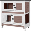 Aivituvin 36" Rabbit Hutch Bunny Cage Indoor Outdoor Guinea Pig Cage 2 Story Wth Trap Door, 2 Tray,Wheels,Brown