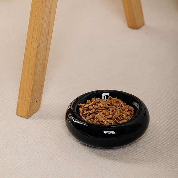 6.1 Inch Cat Bowls, 7 oz Ceramic Cat Food Bowl, Whisker Fatigue Relief Cat Bowl, Anti-Vomiting, Protect Spine, Perfect for Indoor Cats(Black)