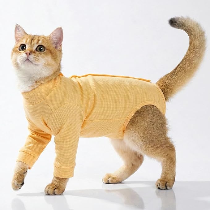 Cat Recovery Suit, Spay Suit for Female Male Cat, Breathable Cat Body Suit Post Surgery, Cone of Shame Alternative Recovery Suit for Cats to Stop Licking, Cat Outfits for Cats After Surgery(Orange, M)