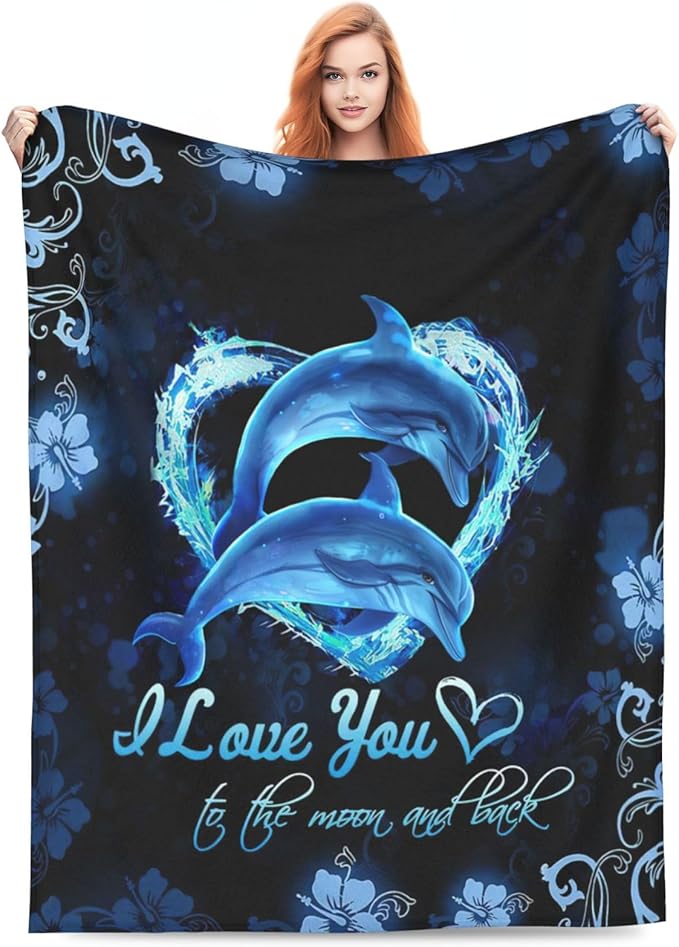 Dolphin Gifts Blanket Dolphin Throw Blankets Bedding Cozy Fleece Flannel Blanket Soft Warm Plush Lightweight Dolphins Decor Blanket for Adults Men Women Boys Girls Teens for Couch Sofa Bed 40"X50"