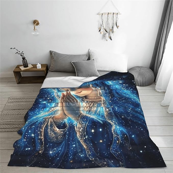 Virgin Mary Blanket, Mother Mary Throw Blankets, Space Gifts for Women Men Boys Girls Lover Adult Cozy Fleece Flannel Bedding Stuff Plush for Couch Sofa Bed Decor 50"X40"