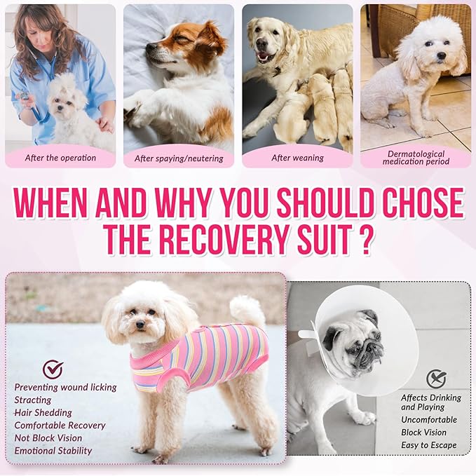 Lukovee Recovery Suit for Dogs, Onesie Surgery Recovery Suit for Female Male Dogs, Abdominal Wounds Cone E-Collar Alternative Prevent Licking Spay Recovery Suit (Pink Stripes,XL)