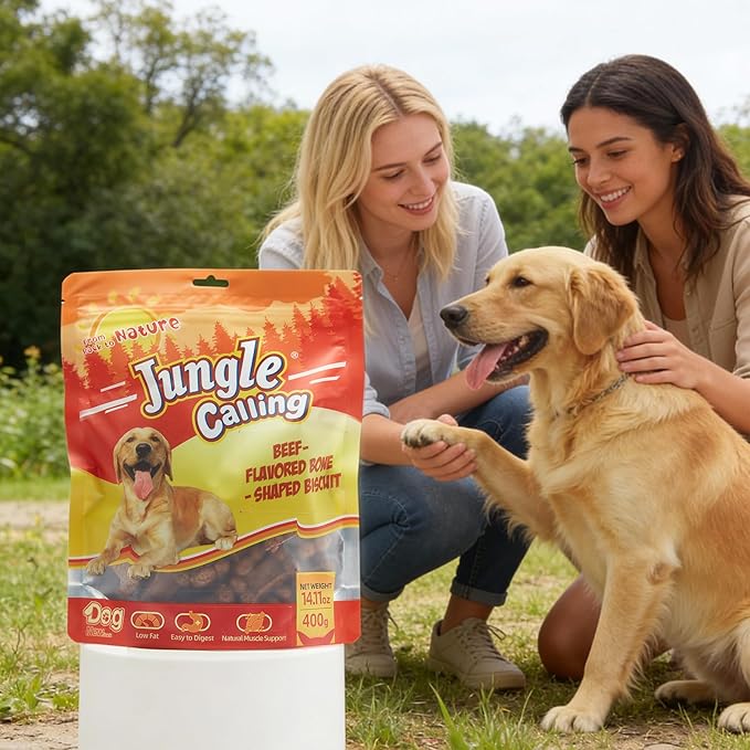 Jungle Calling 48 Ct. Senior Dog Soft Treats, Easy to Chew Beef-Flavored Biscuits for Training, Natural Digestive Support & Plant-Based Protein