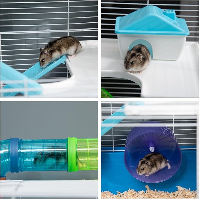 PawHut Extra Large 23" Hamster Cage with Tubes and Tunnels, Portable Carry Handles, Rat House and Habitats Big 5-Tier Design, Mouse Cage Includes Exercise Wheel, Water Bottle, Food Dish, Blue