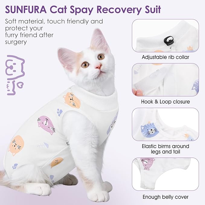 Cat Recovery Suit, Kitten Surgical Full Bodysuit for Abdominal Wound Protector Anti Licking After Surgery, Professional Bandages Cone E-Collar Alternative for Small Male & Female Pets